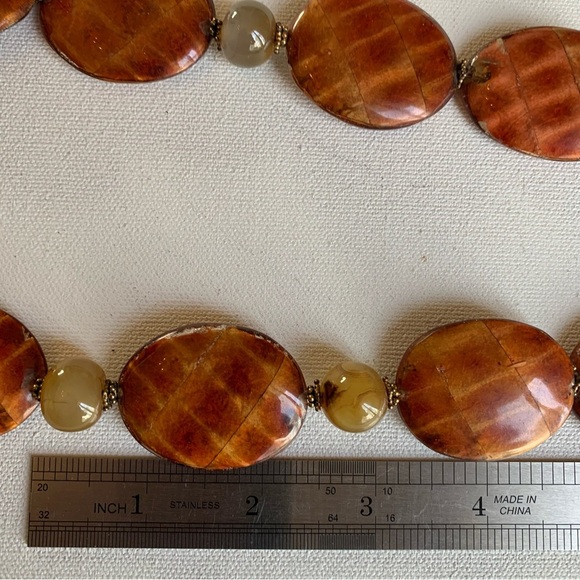 Paige Wallace 2 Strand Statement Necklace Chunky Agate Gemstone Tortoiseshell - Picture 8 of 13